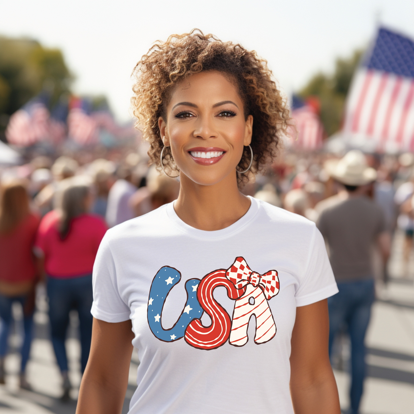 Patriotic Cute Retro USA with Bow T-Shirt