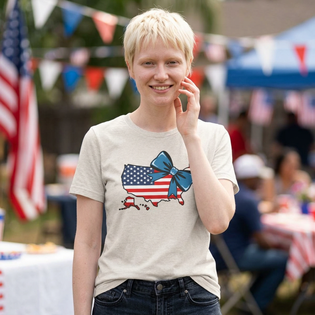 USA Patriotic Flag Bow Tee — Cute Fourth of July Shirt