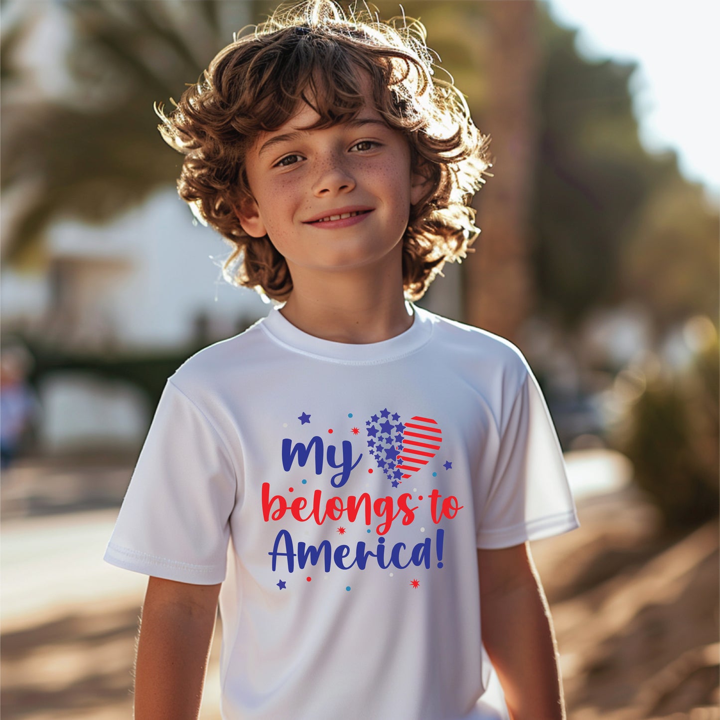 Patriotic Youth Tee — "My Heart Belongs to America"