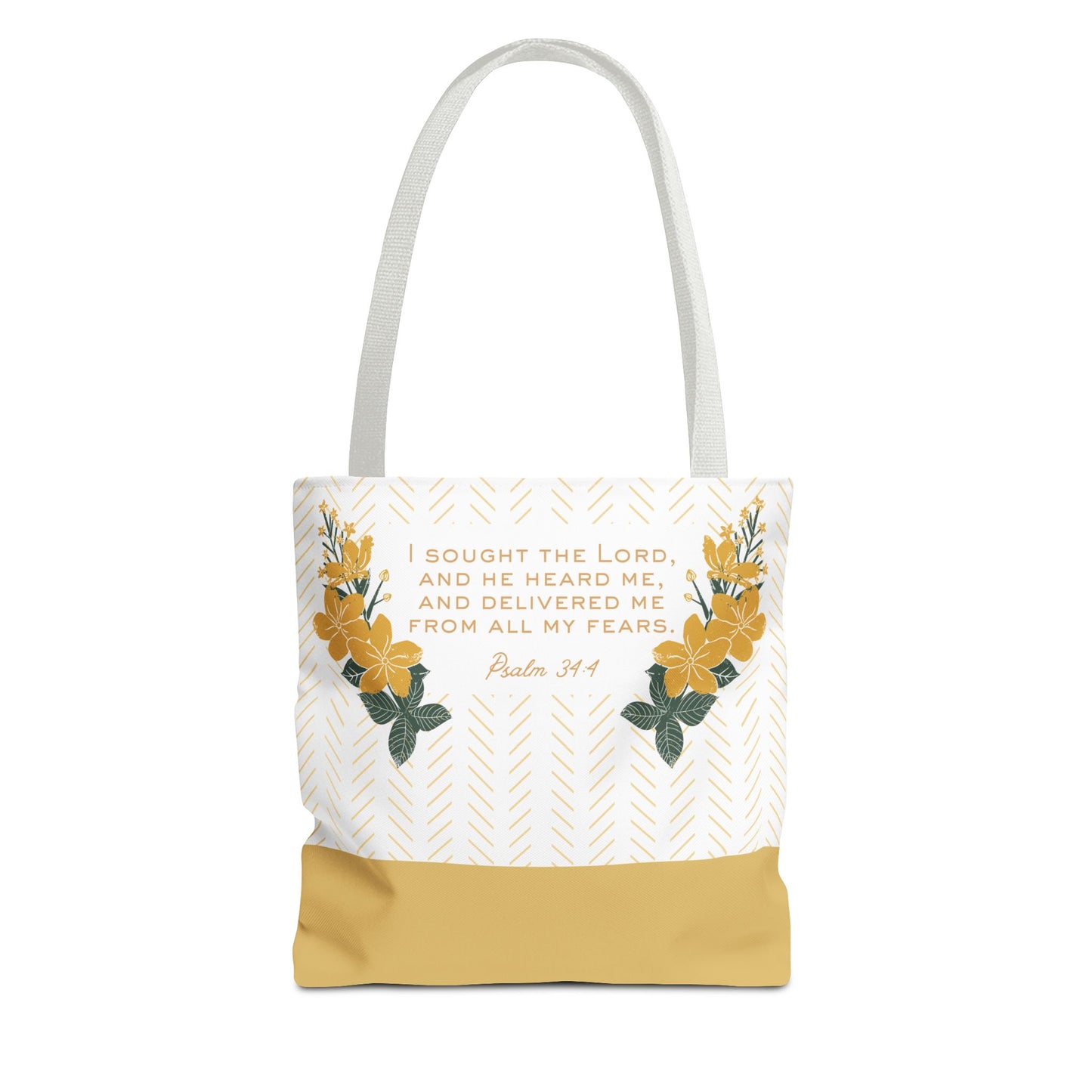 Faith Floral Tote Bag — Psalm 34:4 Inspirational  LDS Church Scripture Tote