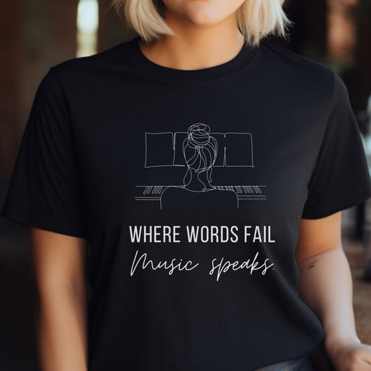 Music Speaks Piano Female Tee Dark Colors