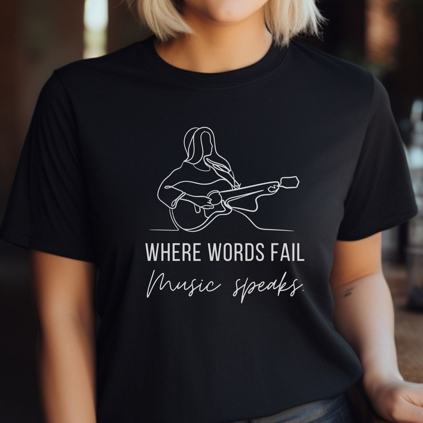 Music Speaks Guitar Female Tee Dark Colors