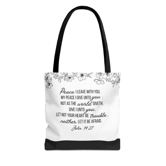 Faith-Inspired Tote Bag with John 14:27 Scripture and Jesus Silhouette LDS Church Scripture Tote
