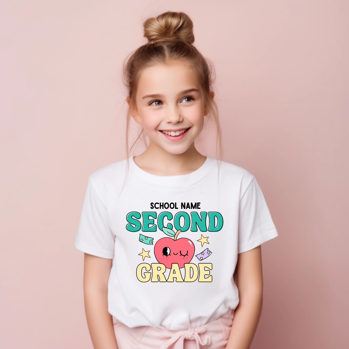 Cute Retro Apple Customizable Grade Short Sleeve Youth and Adult Tee
