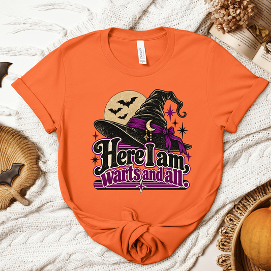 Halloween Here I am Warts and All Vintage Adult/Youth Light Weight Shirt