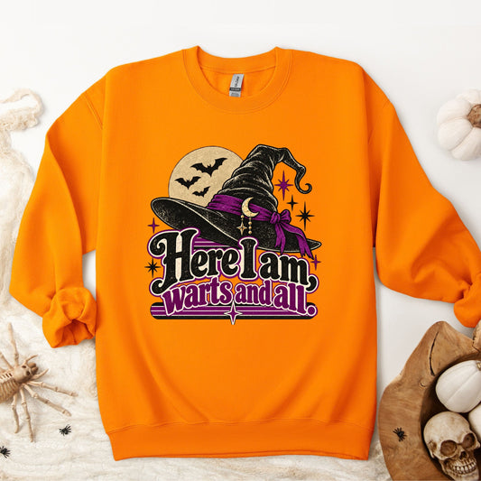 Halloween Here I Am Warts and All Vintage Pullover Sweatshirt