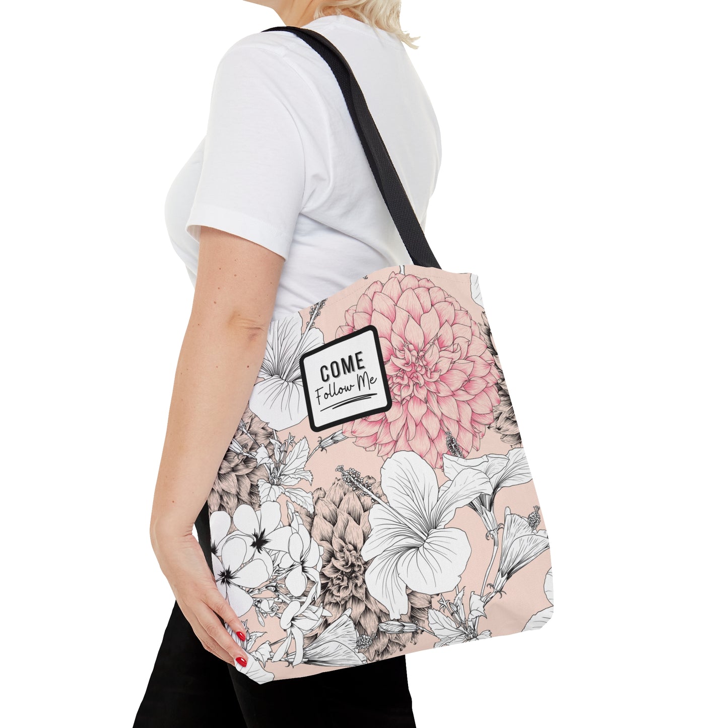 LDS Christian Scripture Church Tote Bag Pink Black Floral
