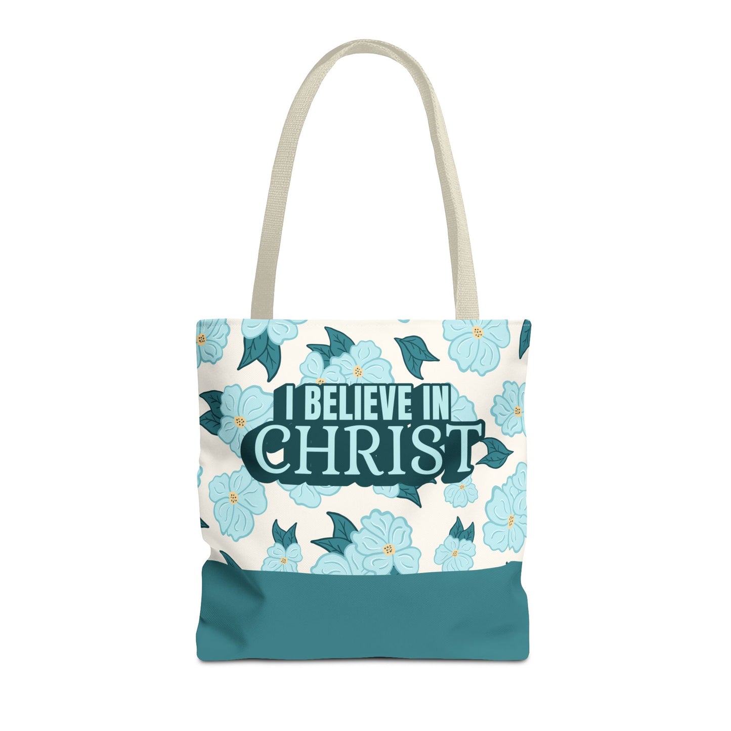Faith Floral  Retro Tote Bag — “I Believe in Christ” LDS CHurch Scripture Tote