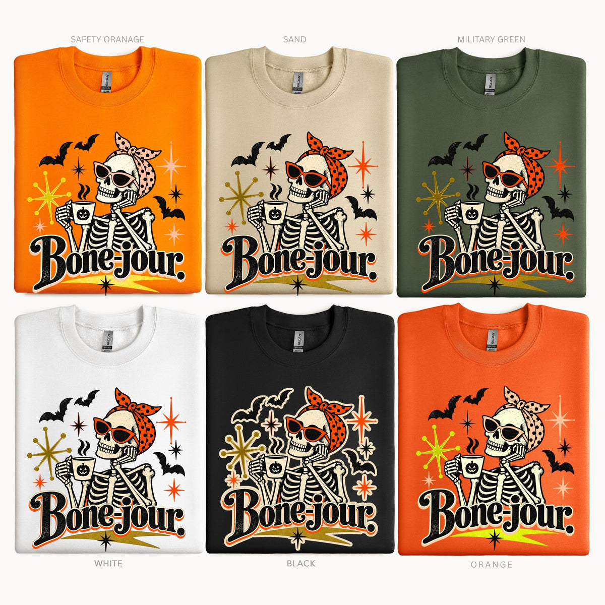 Halloween Bone-Jour Pullover Sweatshirt