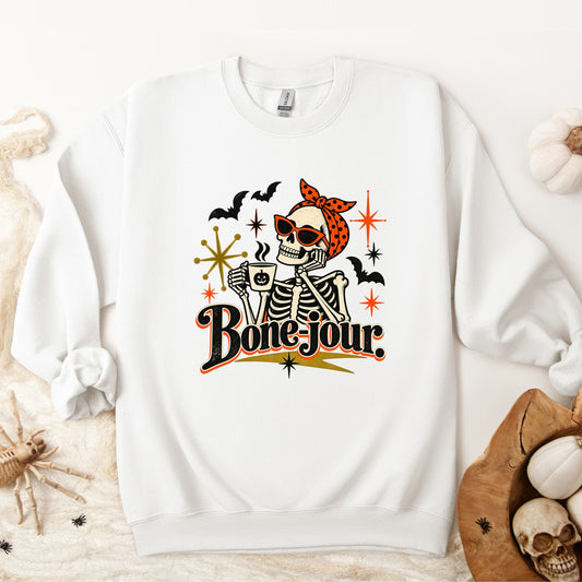 Halloween Bone-Jour Pullover Sweatshirt