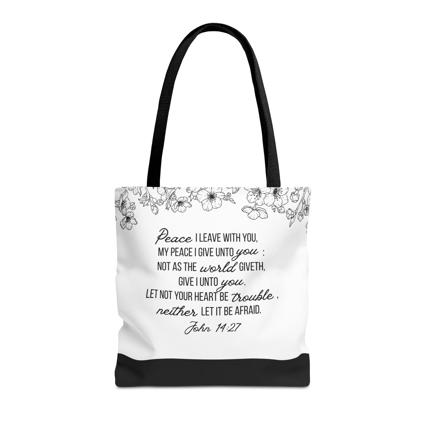 Faith-Inspired Tote Bag with John 14:27 Scripture and Jesus Silhouette LDS Church Scripture Tote