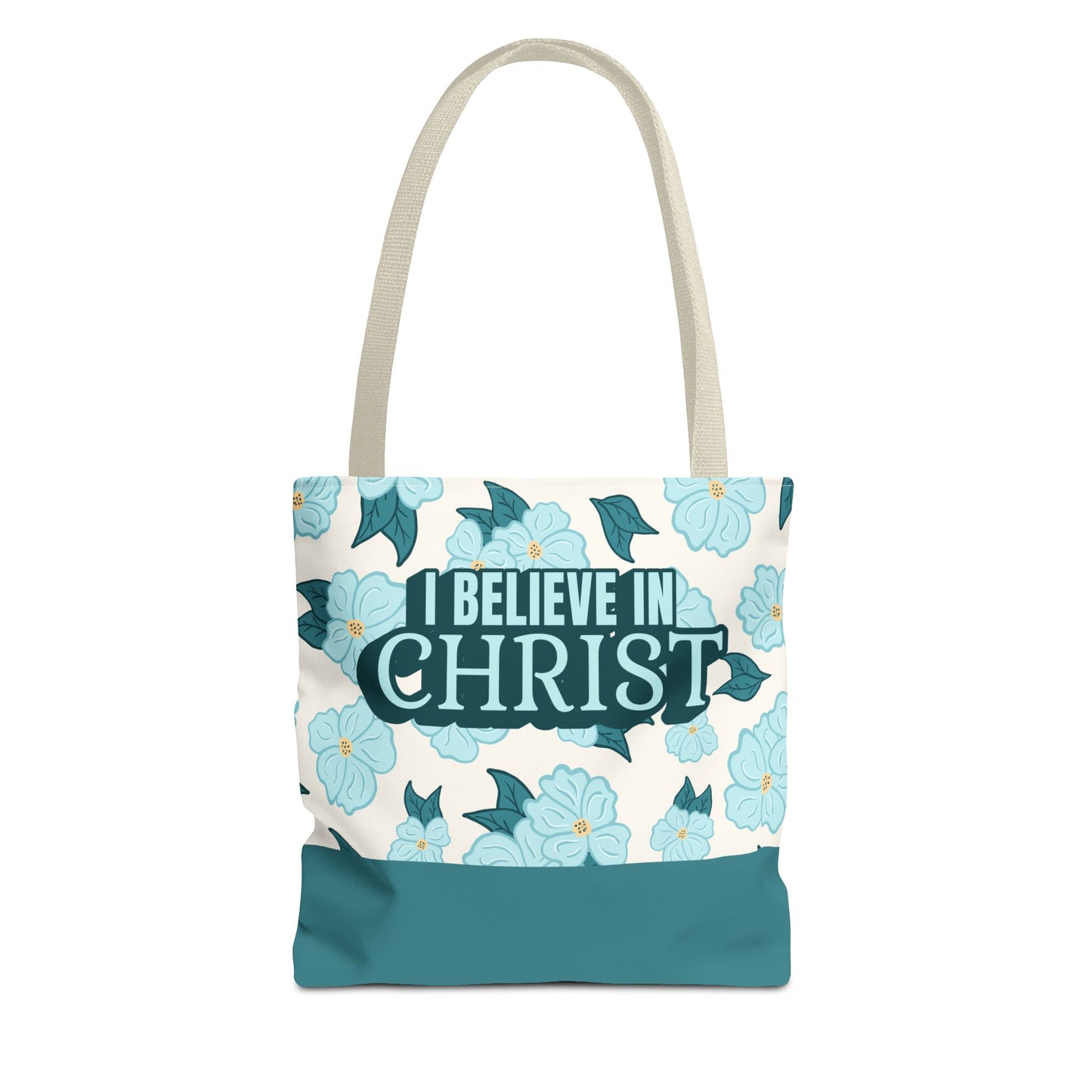 Faith Floral  Retro Tote Bag — “I Believe in Christ” LDS CHurch Scripture Tote