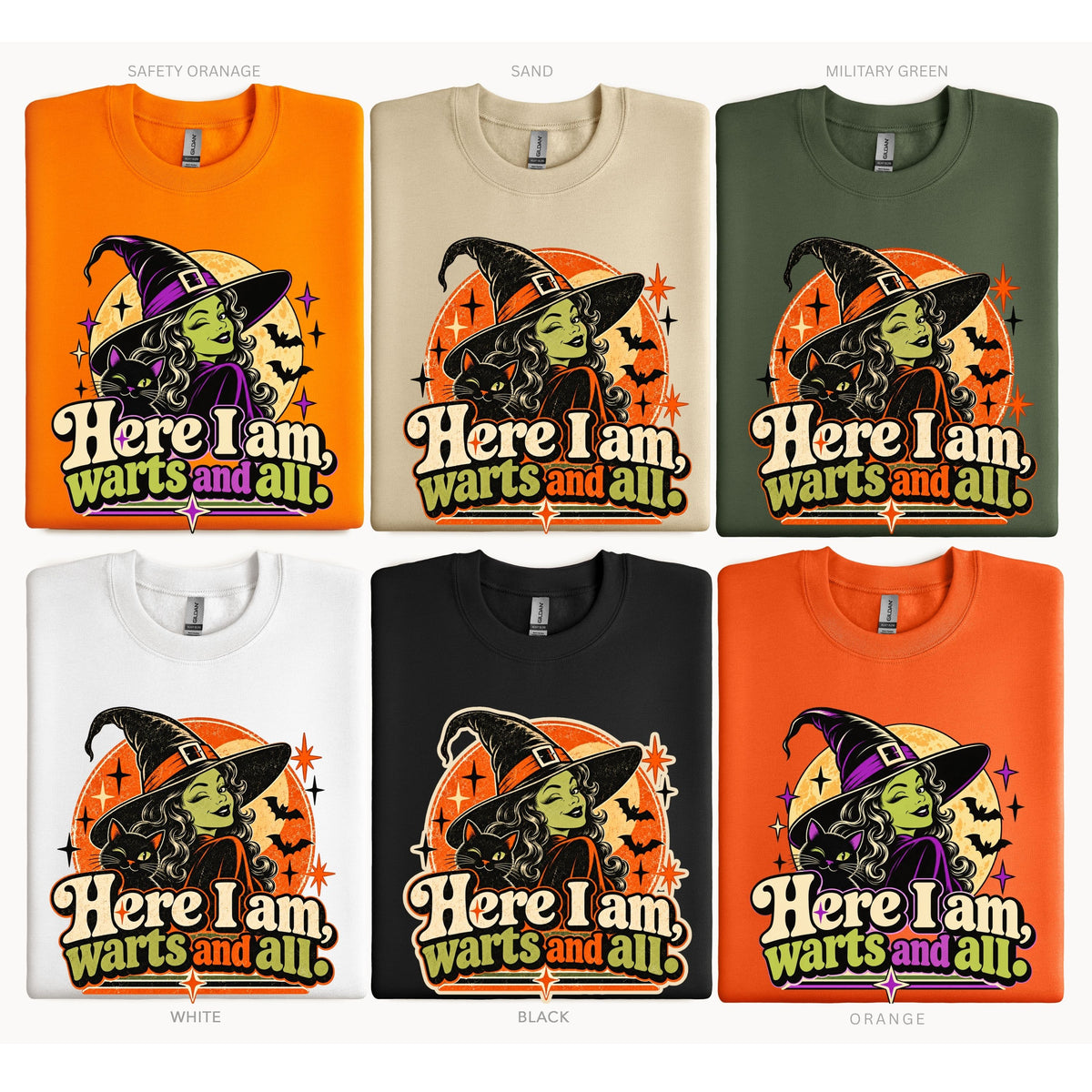 Halloween Here I Am Warts and All Retro Pullover Sweatshirt