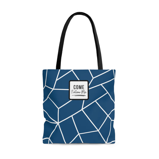 LDS Scripture Christian Church Tote Bag Blue Geometric
