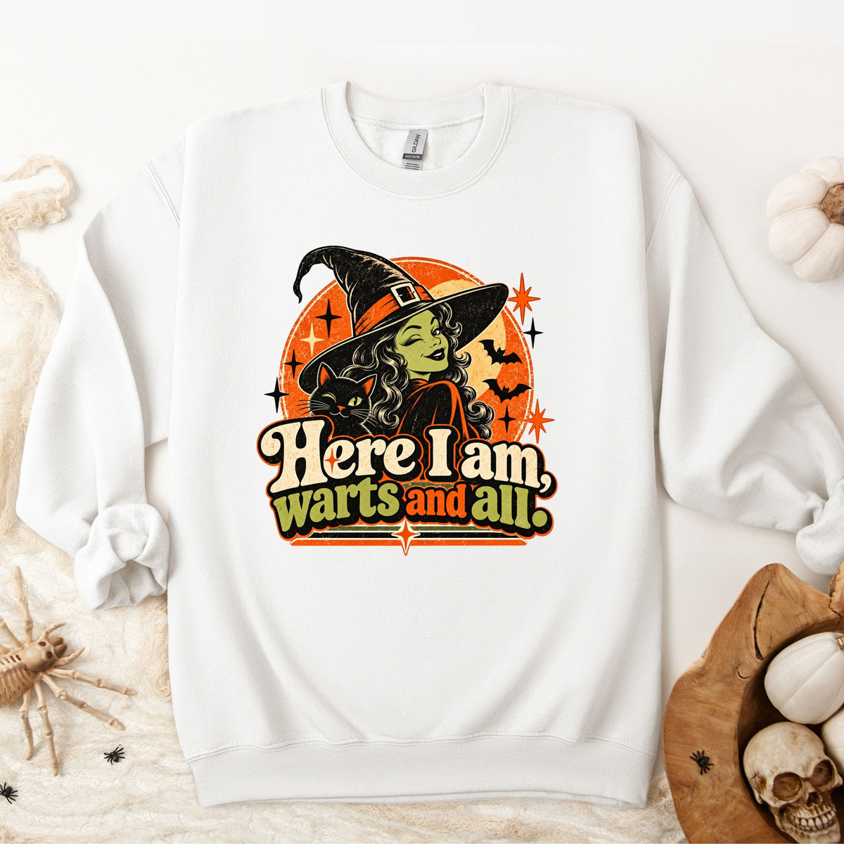 Halloween Here I Am Warts and All Retro Pullover Sweatshirt