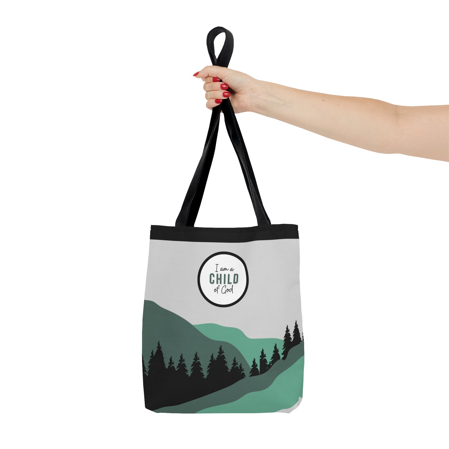 LDS Christian Scripture Church Baptism Kids Tote Bag Green Gray Landscape