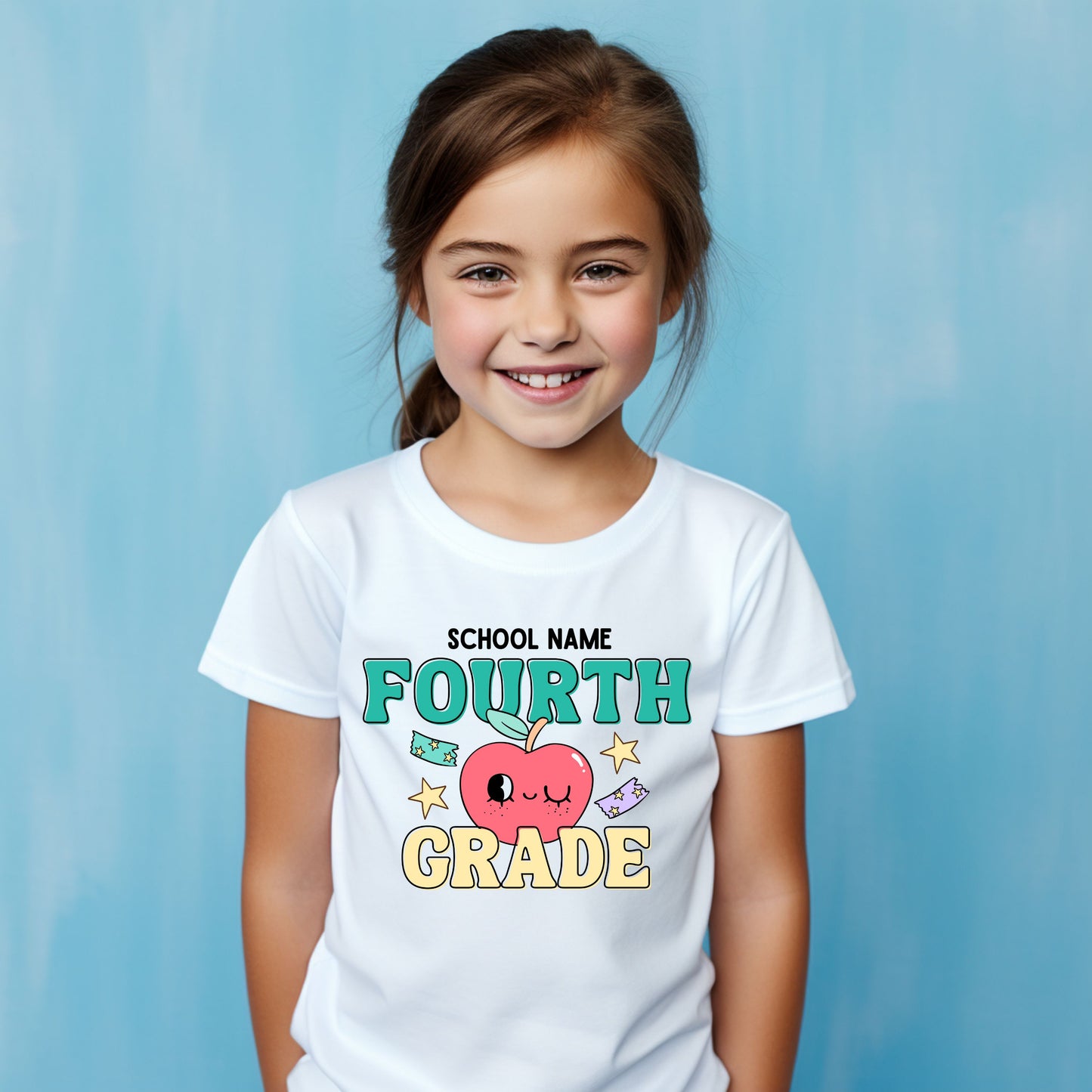Cute Retro Apple Customizable Grade Short Sleeve Youth and Adult Tee
