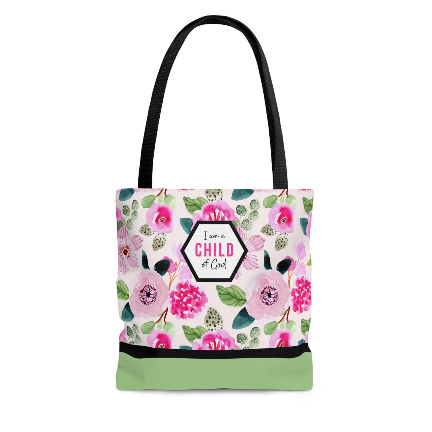 LDS Christian Scripture Church Baptism Kids Tote Bag Floral Pink Green