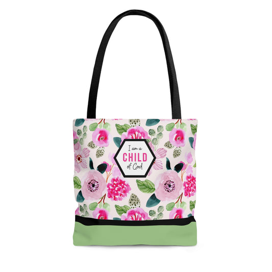 LDS Christian Scripture Church Baptism Kids Tote Bag Floral Pink Green