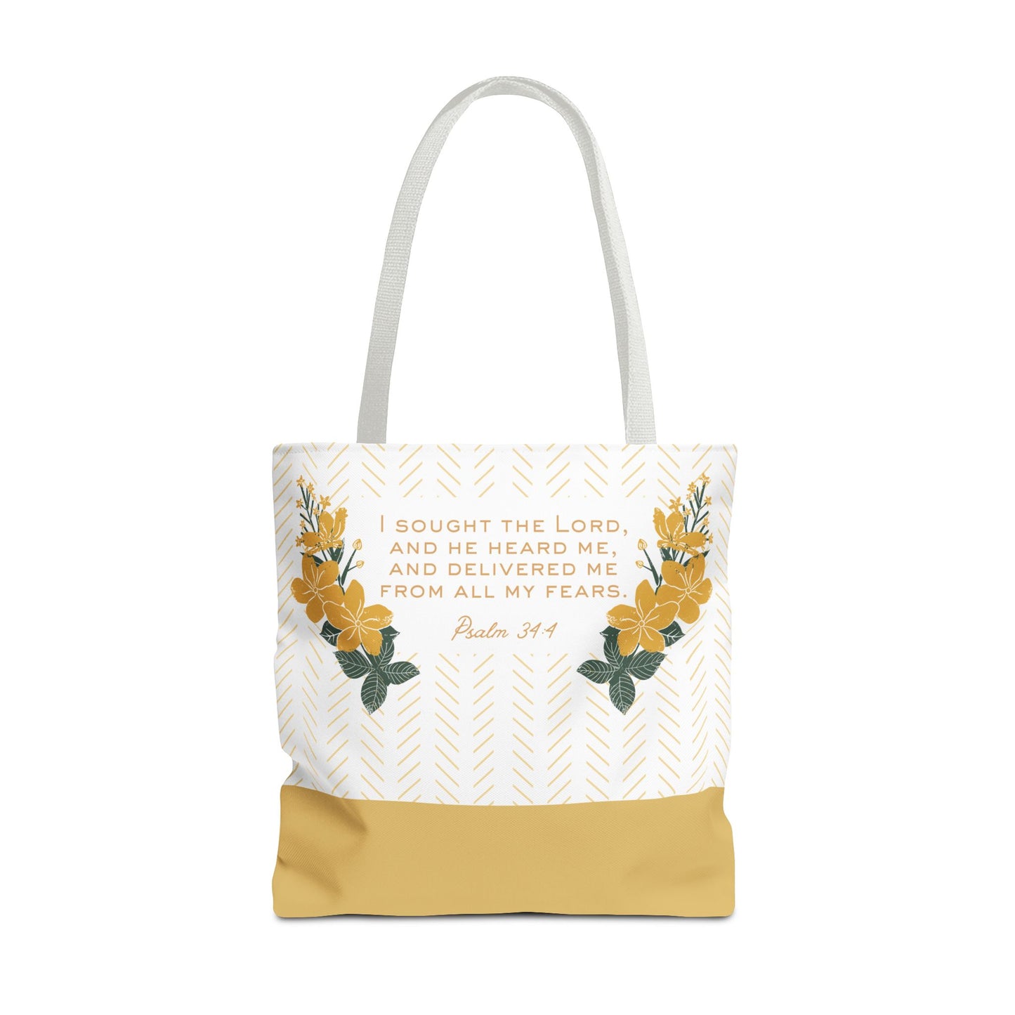 Faith Floral Tote Bag — Psalm 34:4 Inspirational  LDS Church Scripture Tote