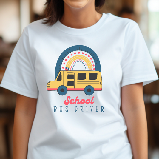 School Bus Driver Rainbow Tee