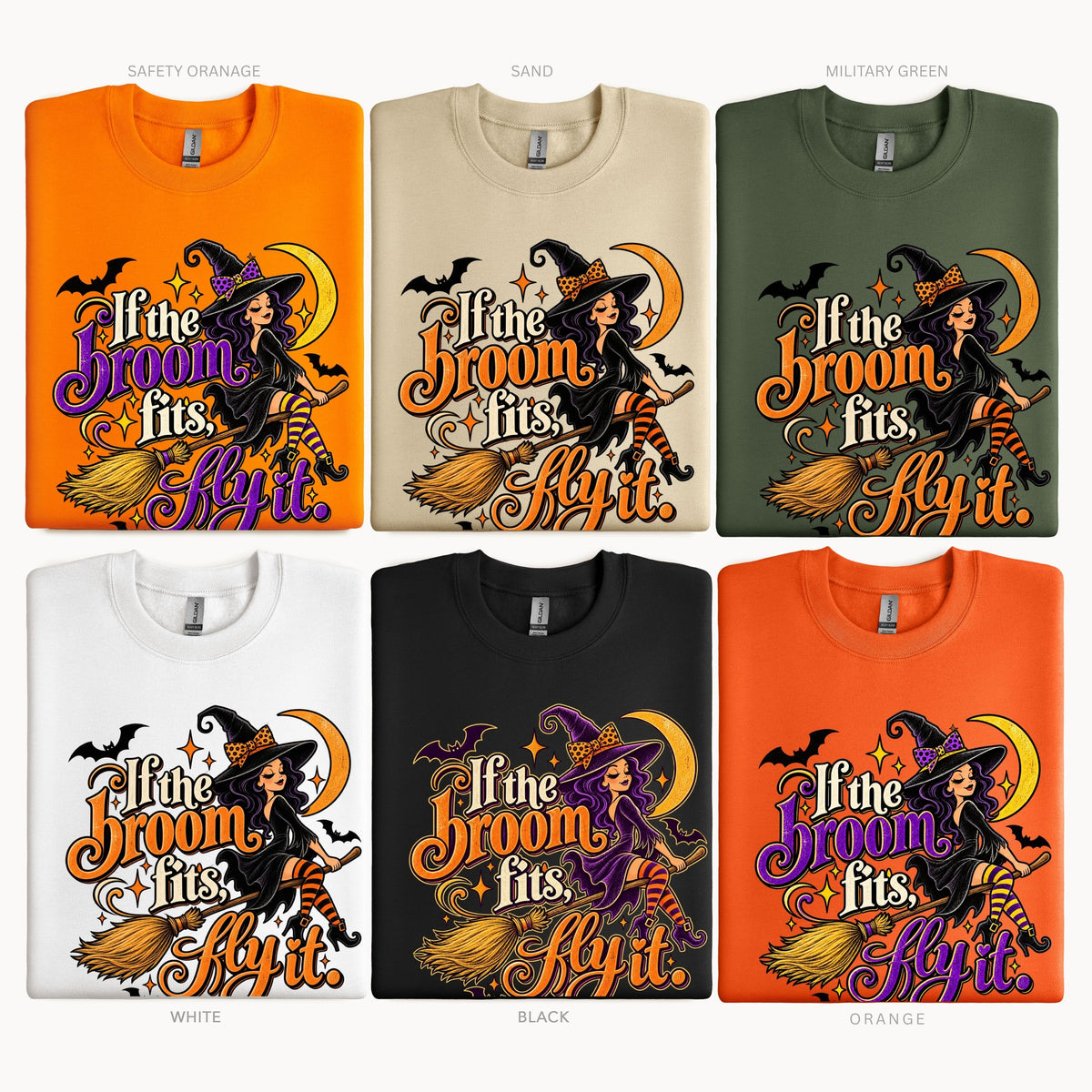 Halloween If the Broom Fits Retro Pullover Sweatshirt