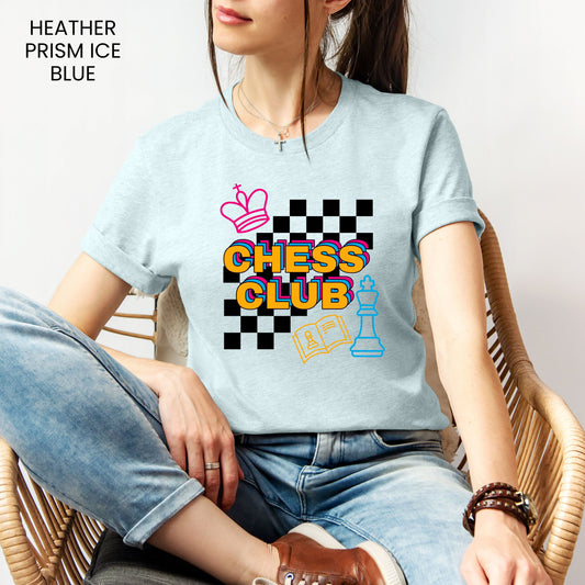 Chess Club Checkerboard Line Art Customizable Adult and Youth Tee