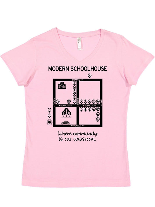 Modern Schoolhouse 2025 Community Support Adult V Neck Tee