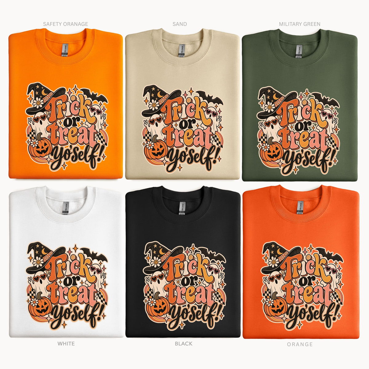 Halloween Trick or Treat Yo' Self Retro Pullover Sweatshirt