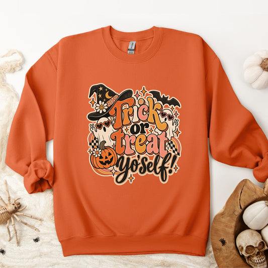 Halloween Trick or Treat Yo' Self Retro Pullover Sweatshirt