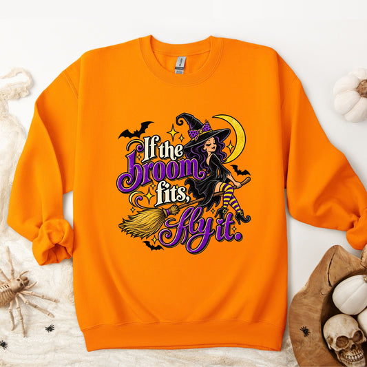 Halloween If the Broom Fits Retro Pullover Sweatshirt