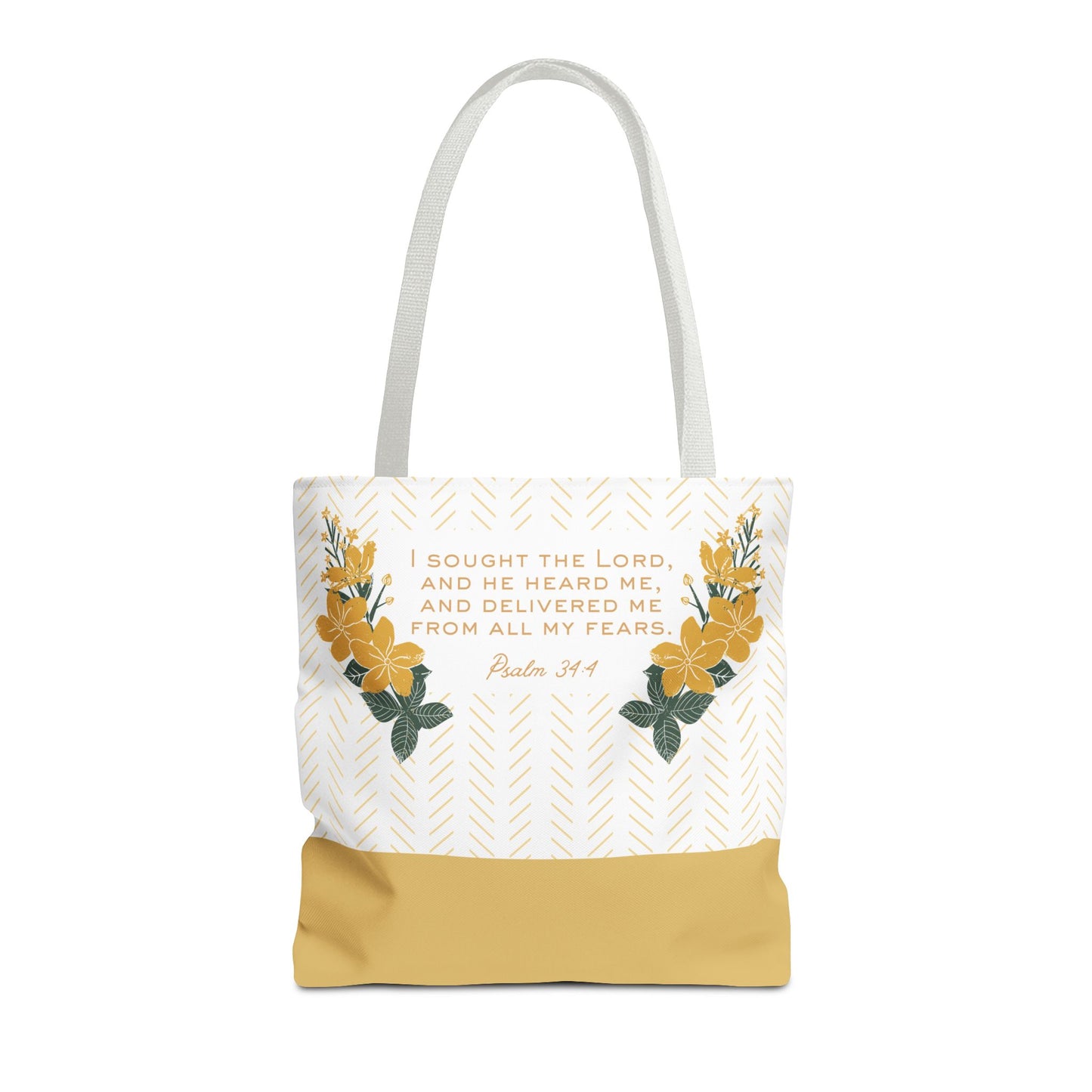 Faith Floral Tote Bag — Psalm 34:4 Inspirational  LDS Church Scripture Tote