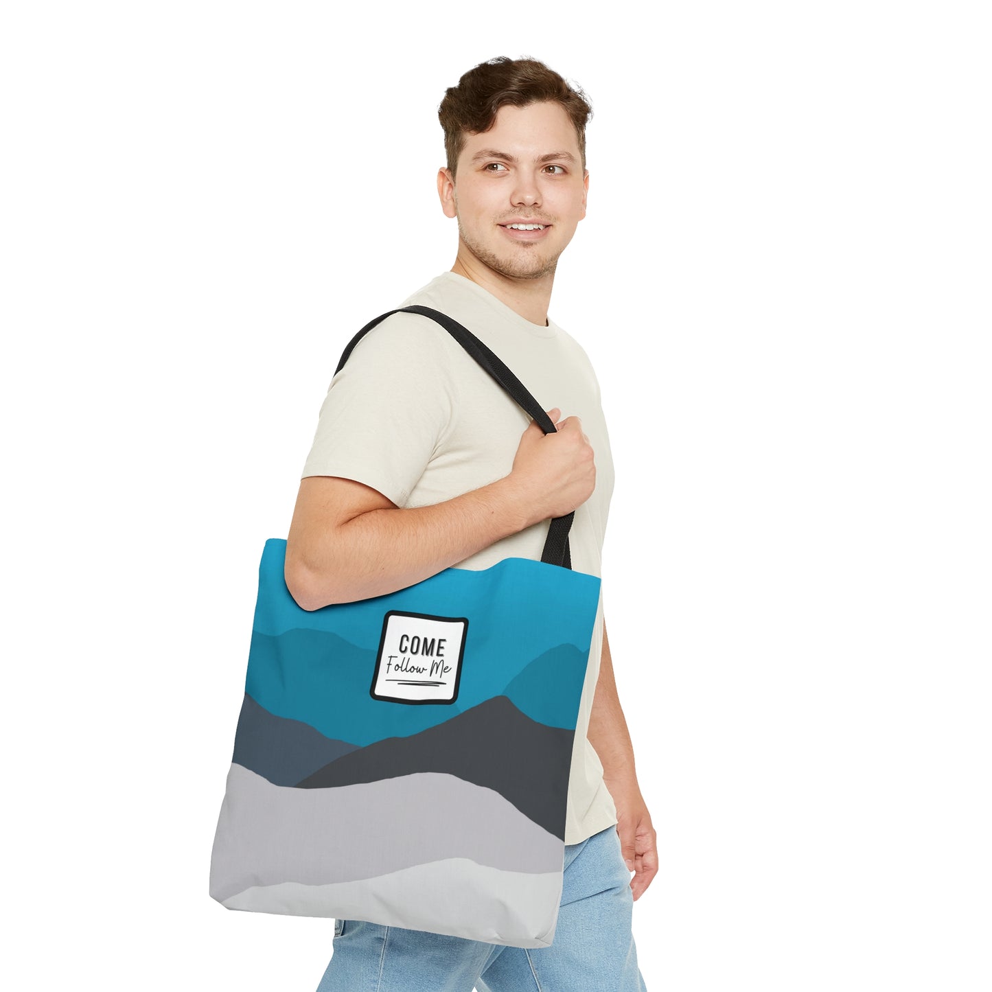 LDS Christian Scripture Church Tote Bag Blue Gray Landscape