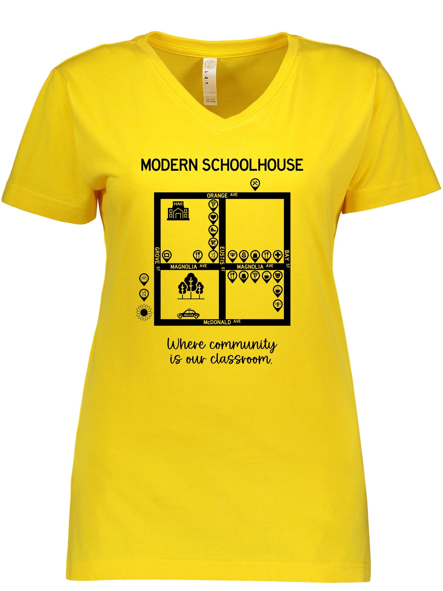 Modern Schoolhouse 2025 Community Support Adult V Neck Tee