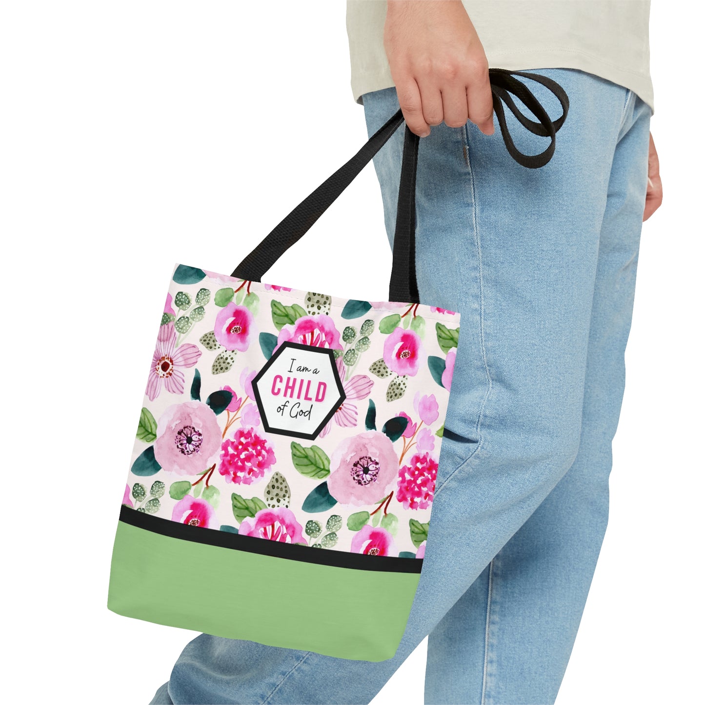 LDS Christian Scripture Church Baptism Kids Tote Bag Floral Pink Green