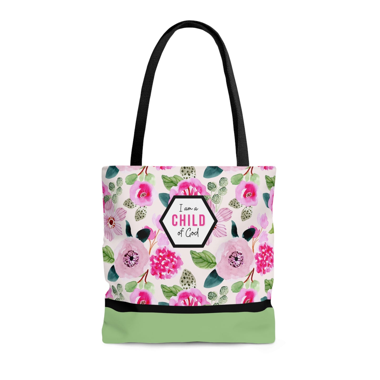 LDS Christian Scripture Church Baptism Kids Tote Bag Floral Pink Green