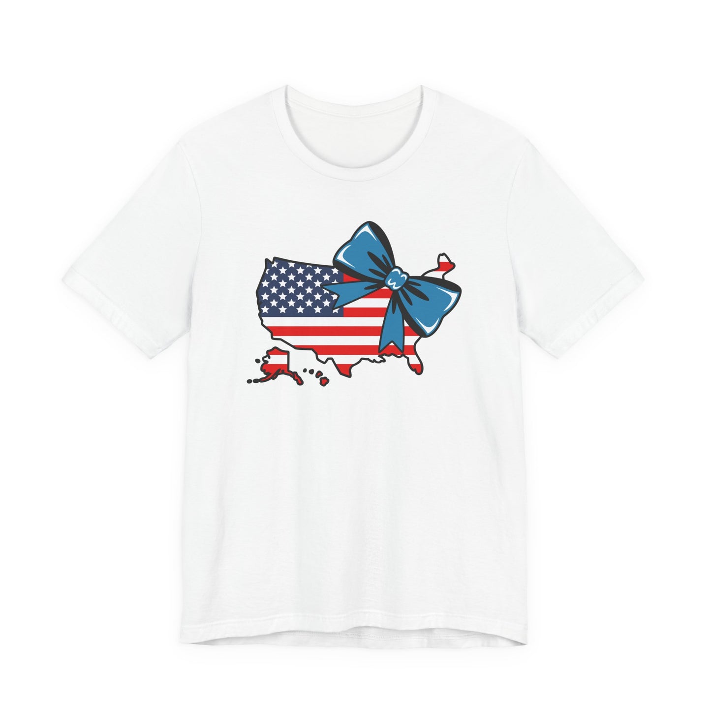 USA Patriotic Flag Bow Tee — Cute Fourth of July Shirt