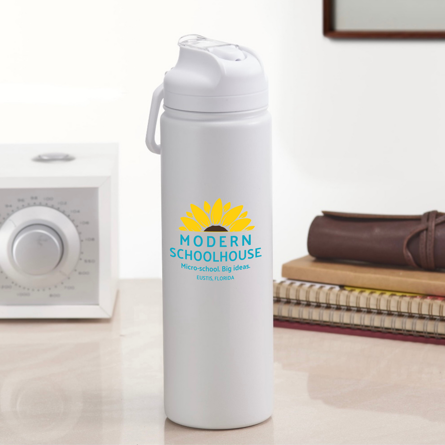 Modern Schoolhouse Stainless Steel White Water Bottle