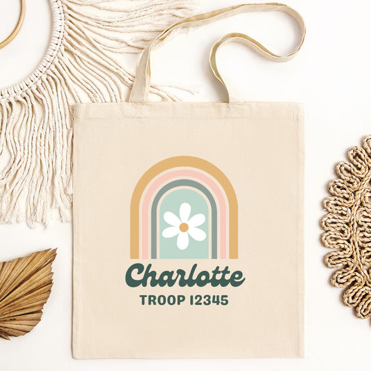 Retro Rainbow Custom Troop Girl Scout Eco Blend Canvas Tote Bag